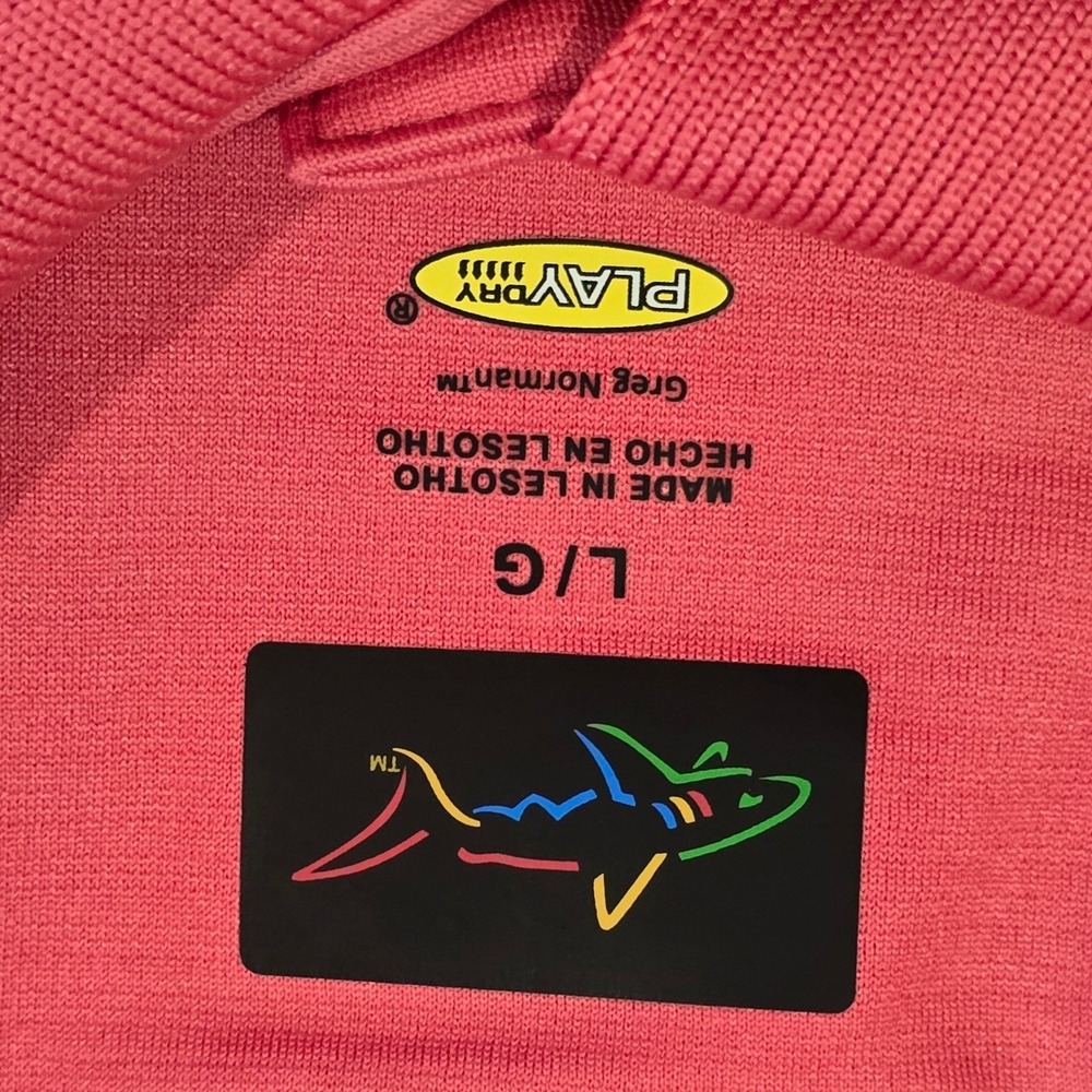 Greg Norman Mens L Play Dry Performance Polo Shirt Pink Short Sleeve Shark UPF - Picture 3 of 9